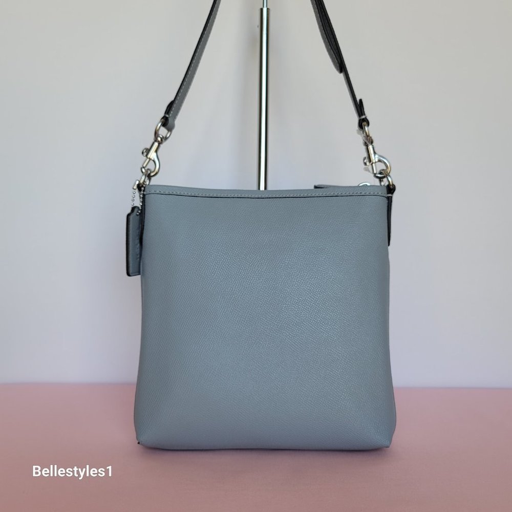COACH Kitt Crossgrain Leather Messenger Crossbody- Grey Blue color ⭐ - Picture 7 of 16